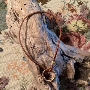 Brown Leather Cord Carabiner Choker Necklace 13”